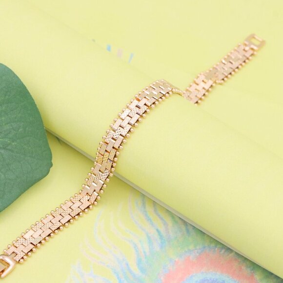 "Elegant Rose Gold Chain Bracelet with Textured Brick Pattern, XPBL1128 - Picture 5 of 12